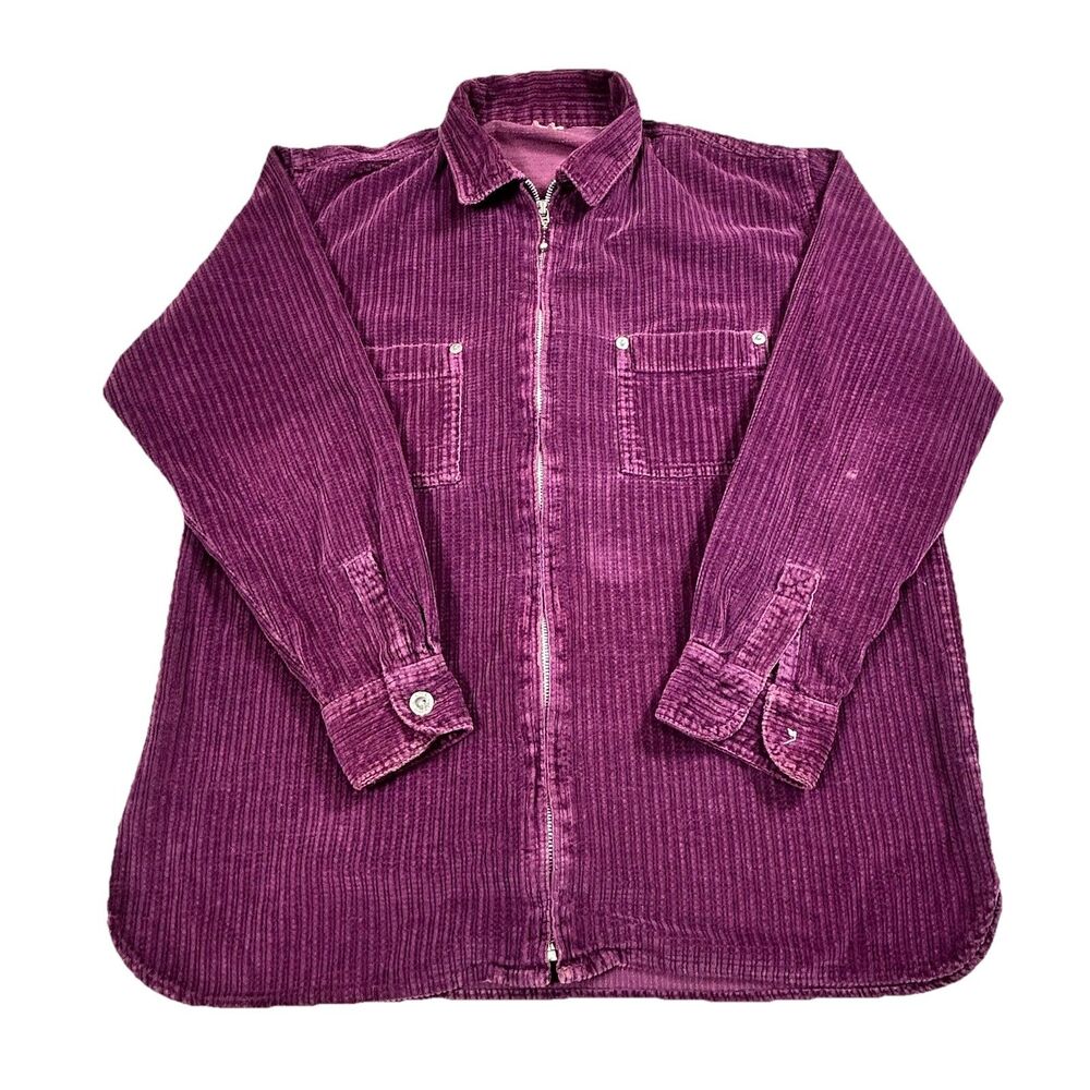 Faded Glory M Corduroy Purple Long Sleeve Zip Shirt Jacket Shacket Pockets Layer